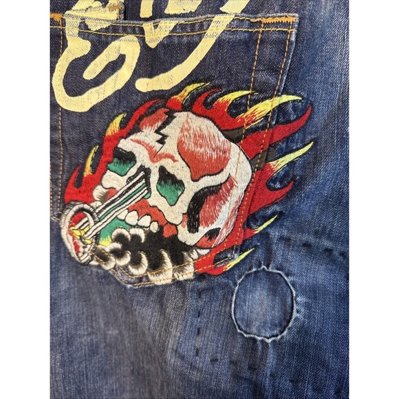 Ed Hardy By Christian Audiger Death Or Glory Embroidery Men Jeans 36 x 32 ?Vinta - Picture 4 of 13